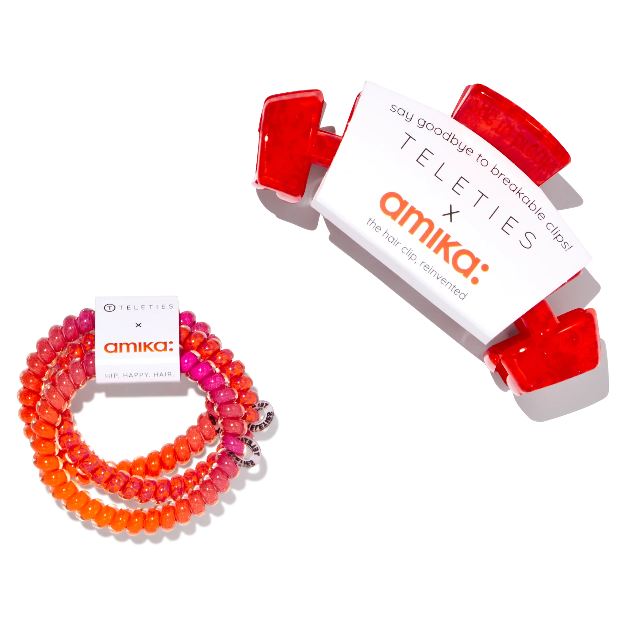 amika x TELETIES necessities set 3 pc hair ties, clip, essentials bag + perk up plus