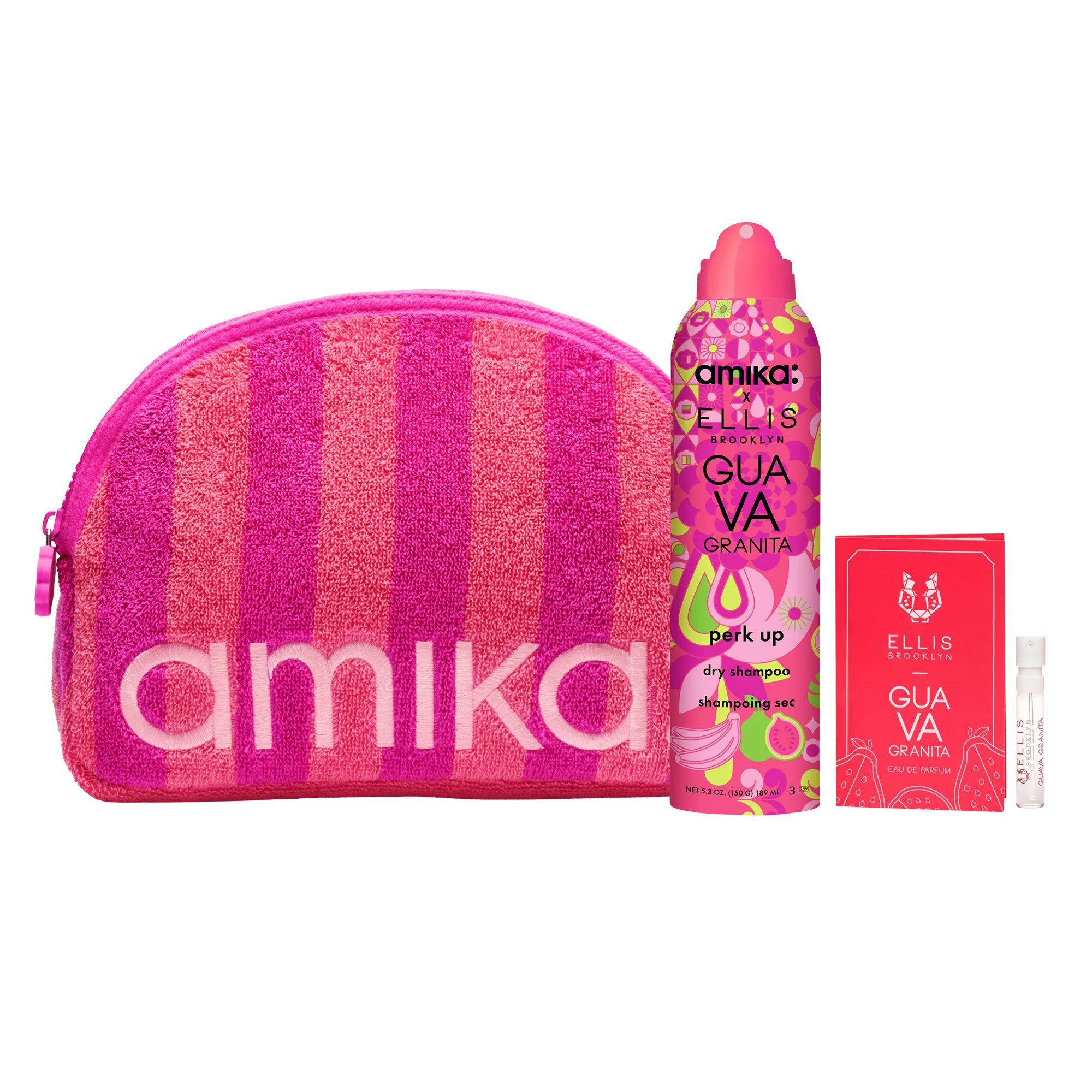 amika x Ellis Brooklyn limited-edition perk up GUAVA GRANITA dry shampoo bundle set