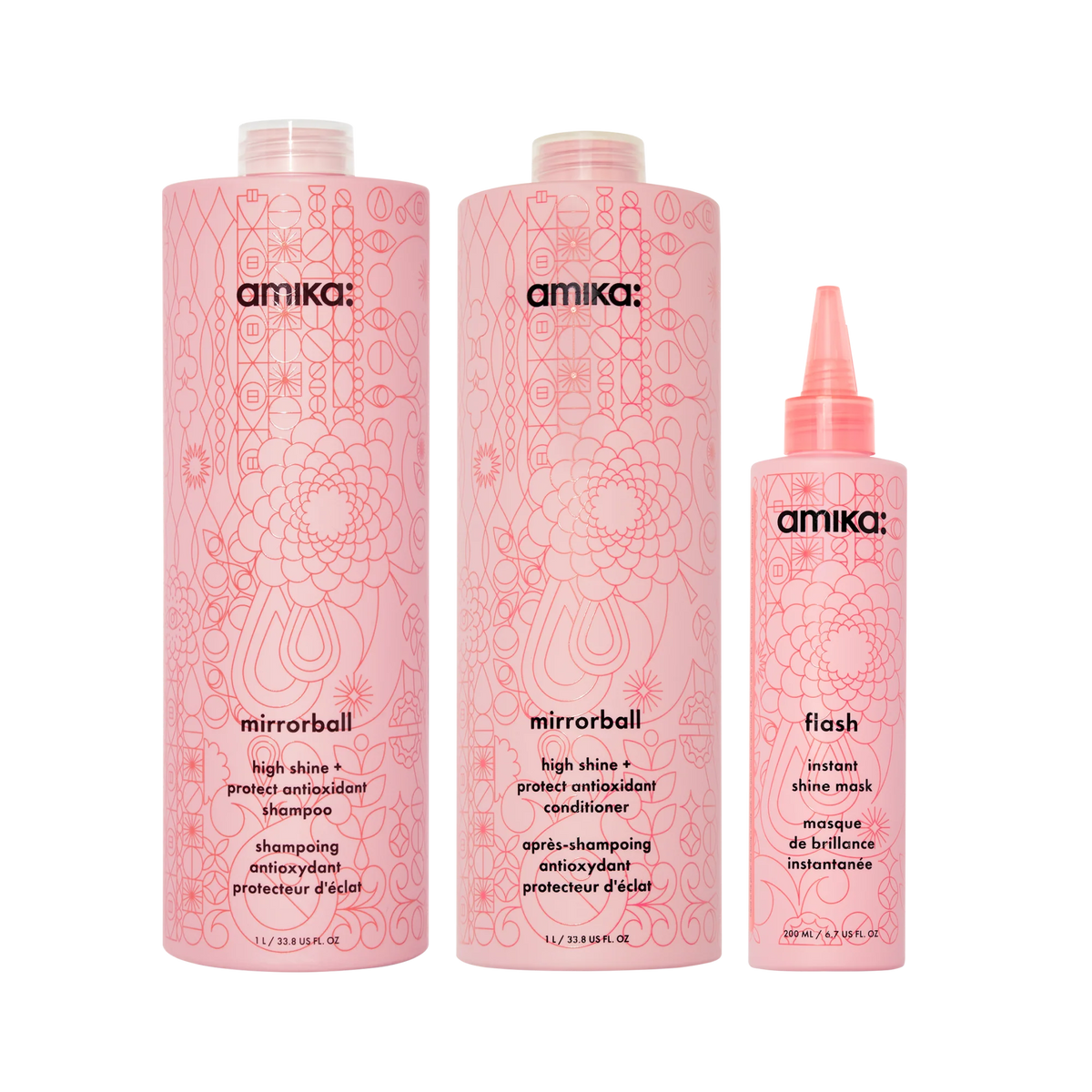super-sized shine set mirrorball high shine + protect antioxidant shampoo + conditioner + flash mask