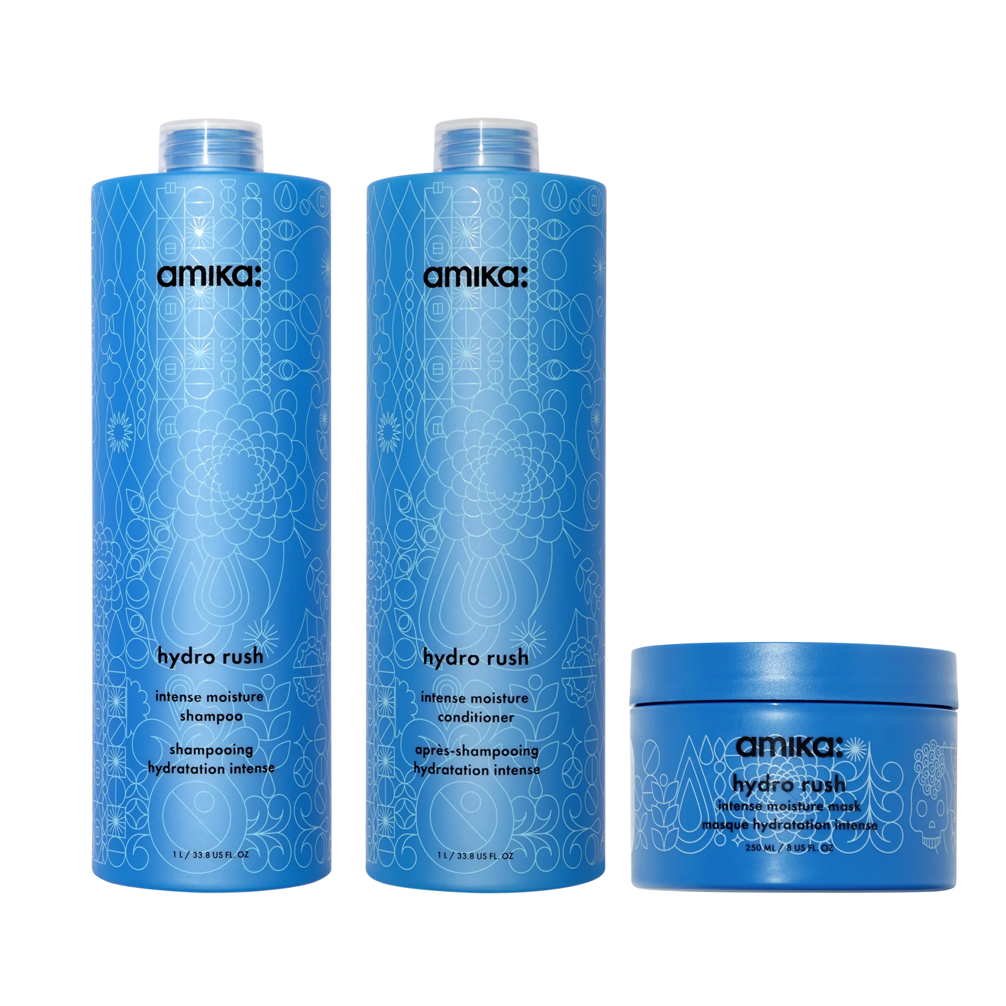 super-sized hydration set hydro rush intense moisture shampoo, conditioner + hair mask with hyaluronic acid